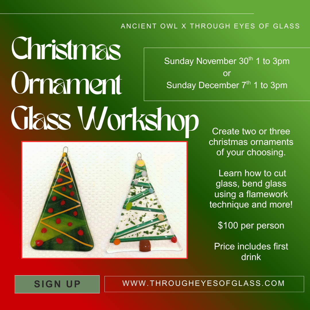 11/30 or 12/7 Ancient Owl Christmas Ornament Fused Glass Class