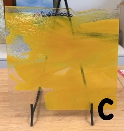 Clear Sunflower Yellow Opal Bullseye Glass, Art Glass for Stained Glass, Mosaics & Fusing, Assorted Sheets 002020-0030 COE 90 Fused