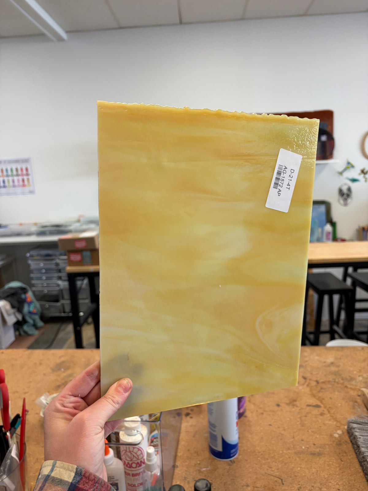 Armstrong Amber Streaky Artist Proof Yellow Opal, Art Glass for Stained Glass and Mosaics, Sheet Sizes 9x12" AG-1572