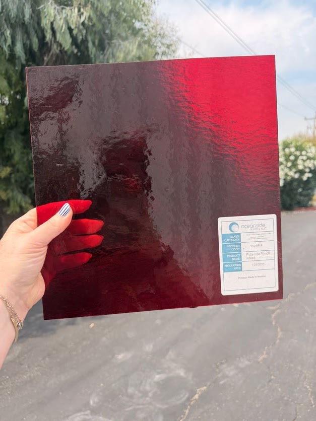 Ruby Red Rough Rolled Oceanside Glass, Art Glass for Stained Glass, Mosaics & Fusing, Assorted Sheets 6x6, 6x12, 12x12 152RR-F