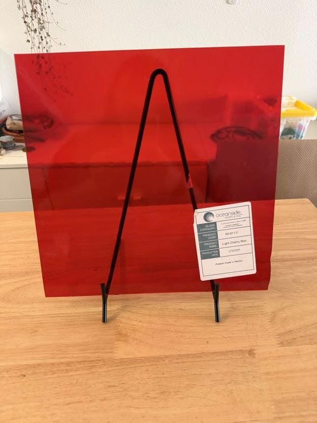 Light Cherry Red Transparent Oceanside Glass, Art Glass for Stained Glass, Mosaics & Fusing, Assorted Sheets 6x6, 6x12, 12x12 60-611-F