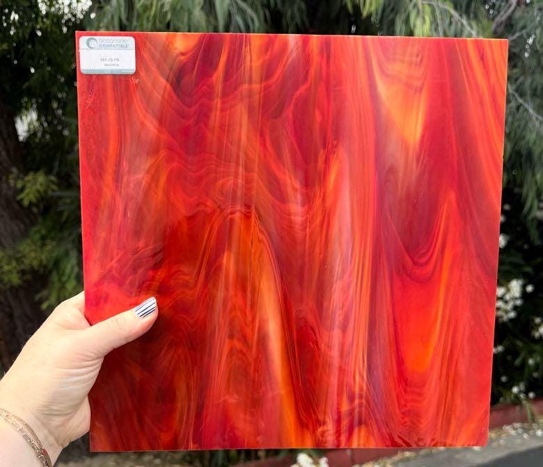 Red White Opal Oceanside Glass, Art Glass for Stained Glass, Mosaics & Fusing, Assorted Sheets 6x6, 6x12, 12x12 357-15-FR