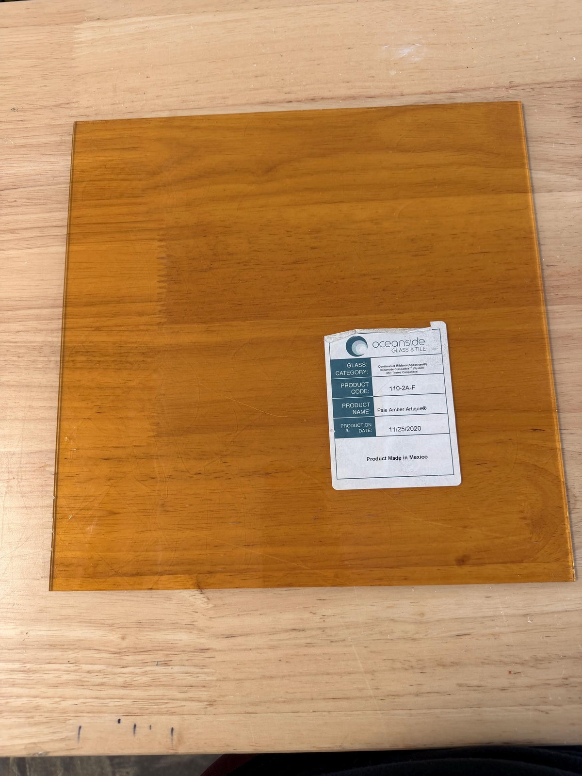 Pale Amber Artique Transparent Oceanside Glass, Art Glass for Stained Glass, Mosaics & Fusing, Assorted Sheets 6x6, 6x12, 12x12 110-2A-F