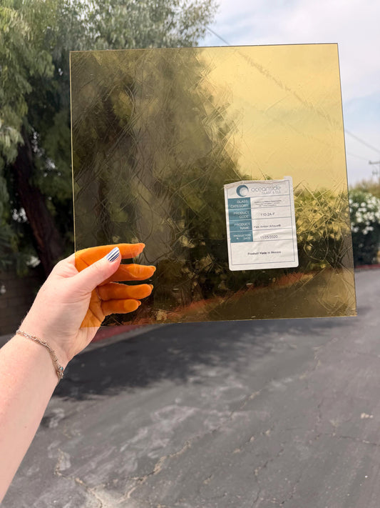 Pale Amber Artique Transparent Oceanside Glass, Art Glass for Stained Glass, Mosaics & Fusing, Assorted Sheets 6x6, 6x12, 12x12 110-2A-F