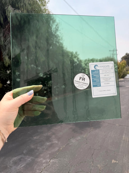 Sea Green Solid Transparent Oceanside Glass, Art Glass for Stained Glass, Mosaics & Fusing, Assorted Sheets 6x6, 6x12, 12x12 OGT 528-IS-F