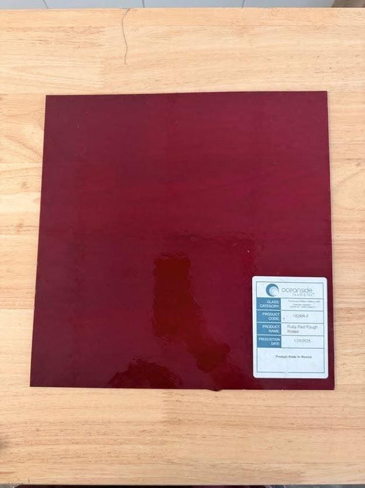 Ruby Red Rough Rolled Oceanside Glass, Art Glass for Stained Glass, Mosaics & Fusing, Assorted Sheets 6x6, 6x12, 12x12 152RR-F