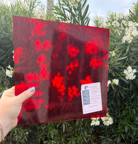 Light Cherry Red Transparent Oceanside Glass, Art Glass for Stained Glass, Mosaics & Fusing, Assorted Sheets 6x6, 6x12, 12x12 60-611-F