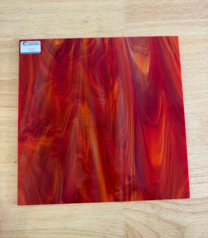 Red White Opal Oceanside Glass, Art Glass for Stained Glass, Mosaics & Fusing, Assorted Sheets 6x6, 6x12, 12x12 357-15-FR