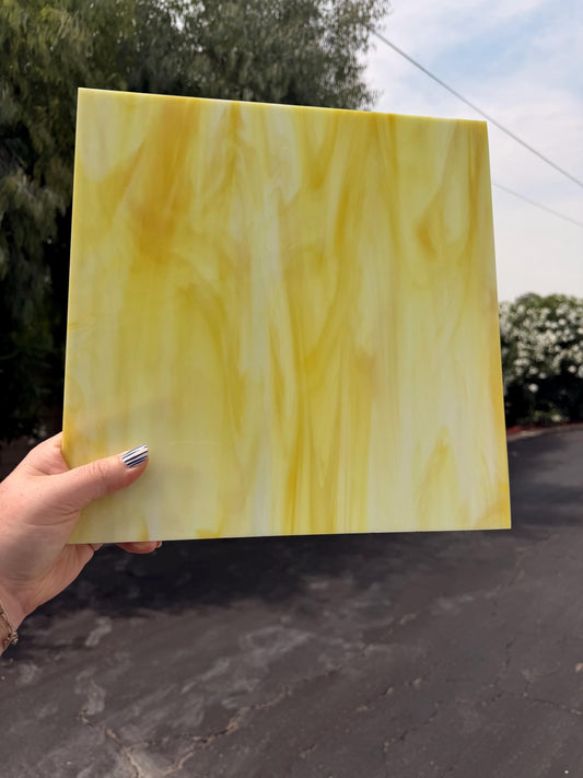 White Yellow Opal Oceanside Glass, Art Glass for Stained Glass, Mosaics & Fusing, Assorted Sheets 6x6, 6x12, 12x12 OGT 365.1F