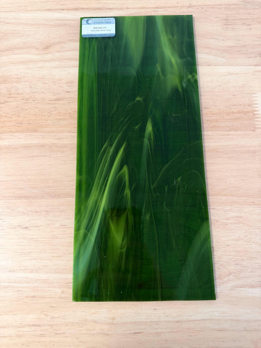 Moss Green White Wispy Oceanside Glass, Art Glass for Stained Glass, Mosaics & Fusing, Assorted Sheets 6x6, 6x12, 12x12 OGT 826.92F