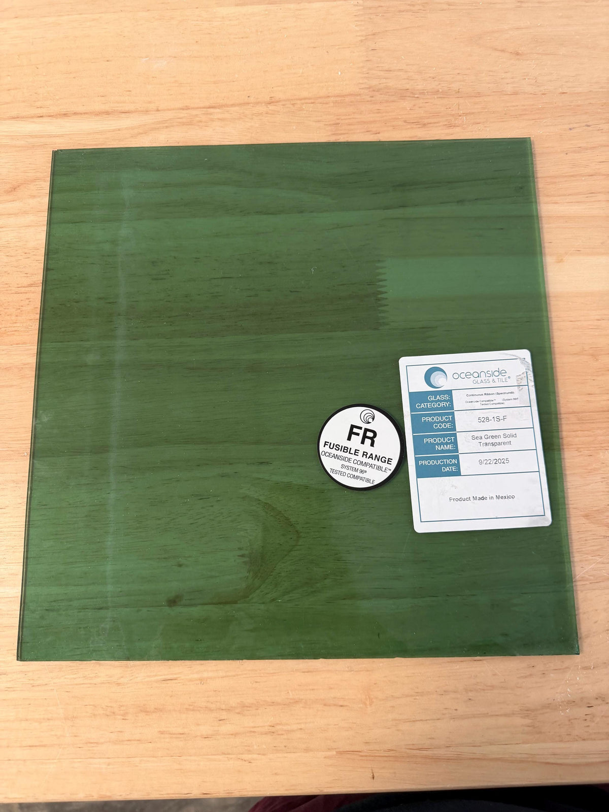 Sea Green Solid Transparent Oceanside Glass, Art Glass for Stained Glass, Mosaics & Fusing, Assorted Sheets 6x6, 6x12, 12x12 OGT 528-IS-F
