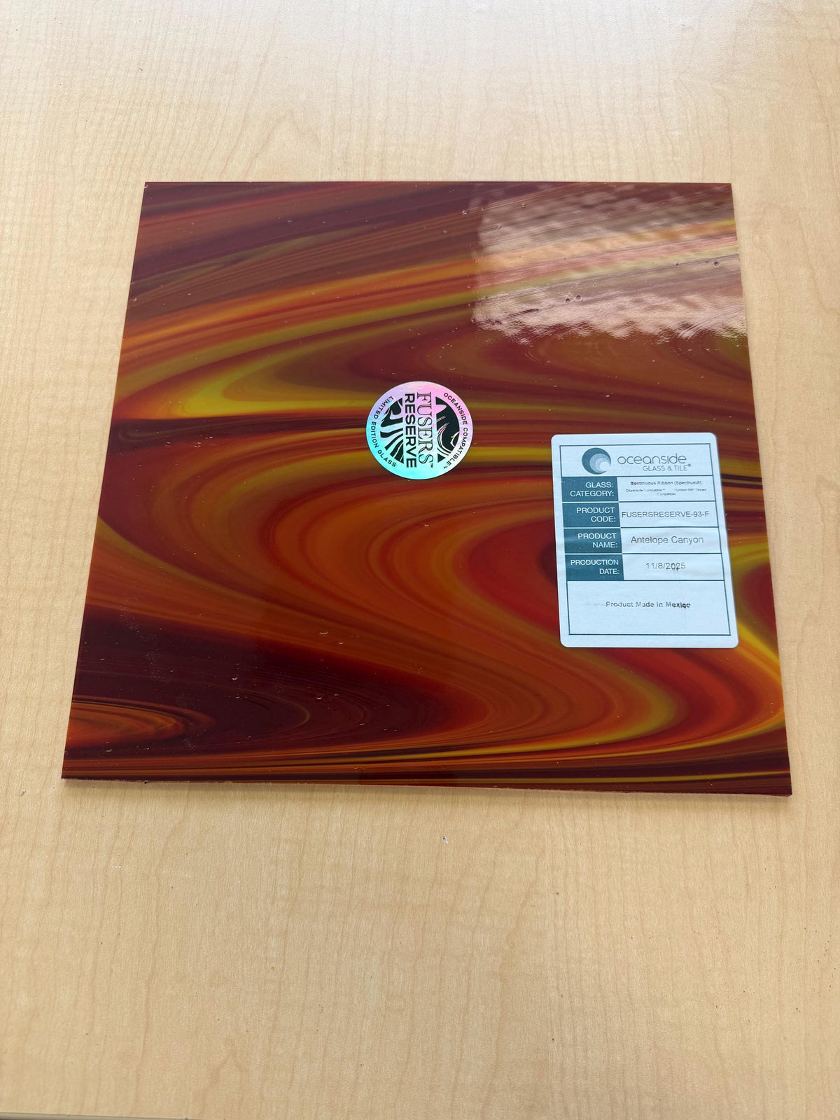 Antelope Canyon Red Yellow Orange Oceanside Glass, Art Glass for Stained Glass, Mosaics & Fusing, Assorted Sheets 6x6, 6x12, 12x12 93-F