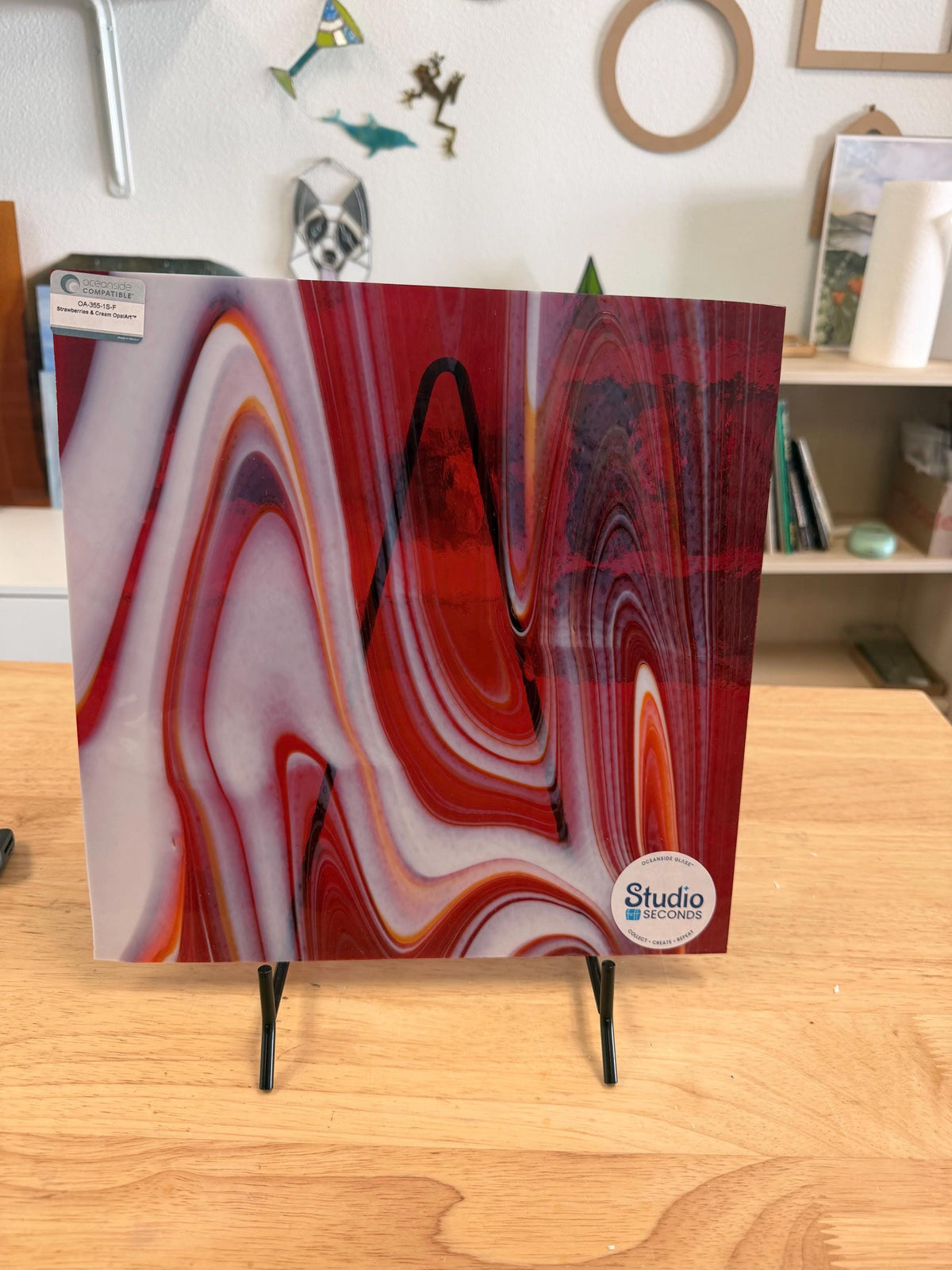 Strawberries and Cream OpalArt Oceanside Glass, Art Glass for Stained Glass, Mosaics & Fusing, Assorted Sheets 6x6, 6x12, 12x12 OA-355-1S-F