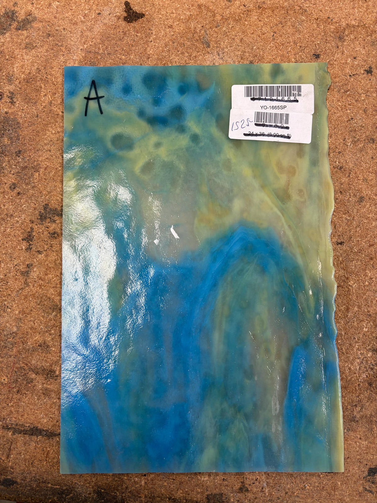 Youghiogheny White Ice Turquoise Cobalt Blue Silver Yellow Stipple YO 1665SP , Art Glass for Stained Glass and Mosaics, Sheet Sizes 8x12"
