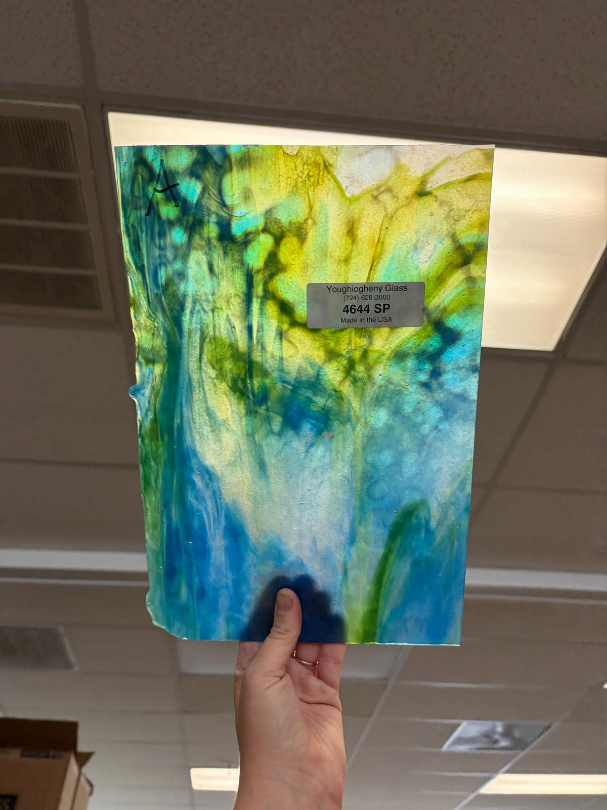 Youghiogheny Blue Green Stipple YO 4644SP , Art Glass for Stained Glass and Mosaics, Sheet Sizes 8x12"