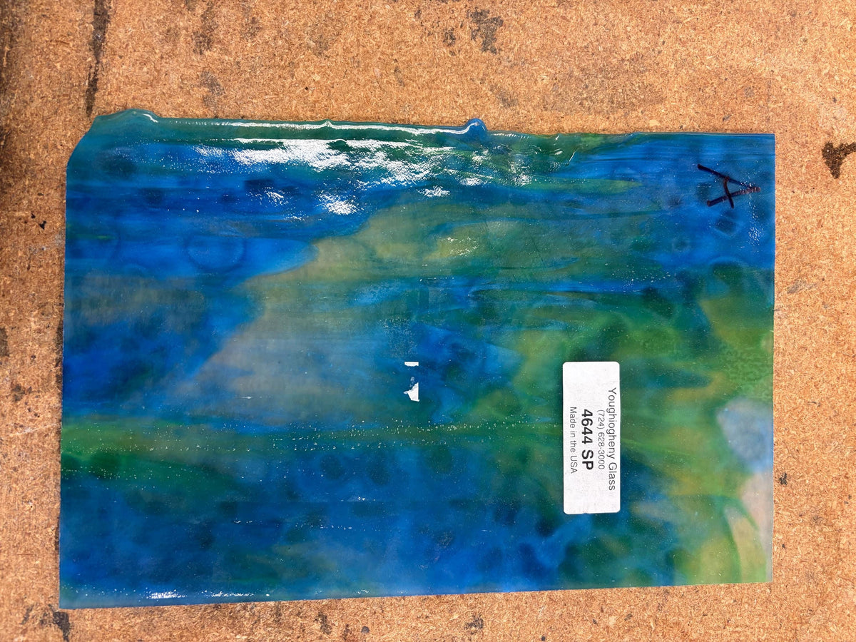 Youghiogheny Blue Green Stipple YO 4644SP , Art Glass for Stained Glass and Mosaics, Sheet Sizes 8x12"
