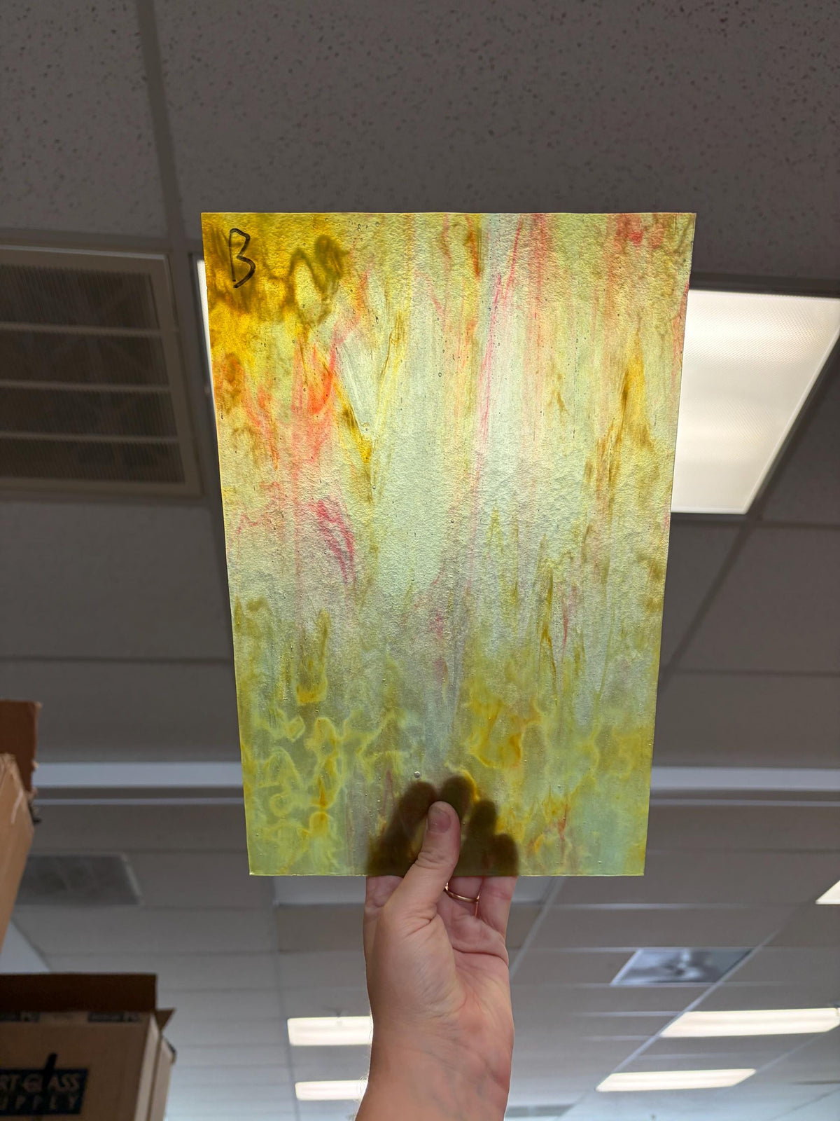 Youghiogheny Mint Green Silver Yellow Red  YO 4507SP , Art Glass for Stained Glass and Mosaics, Sheet Sizes 8x12"