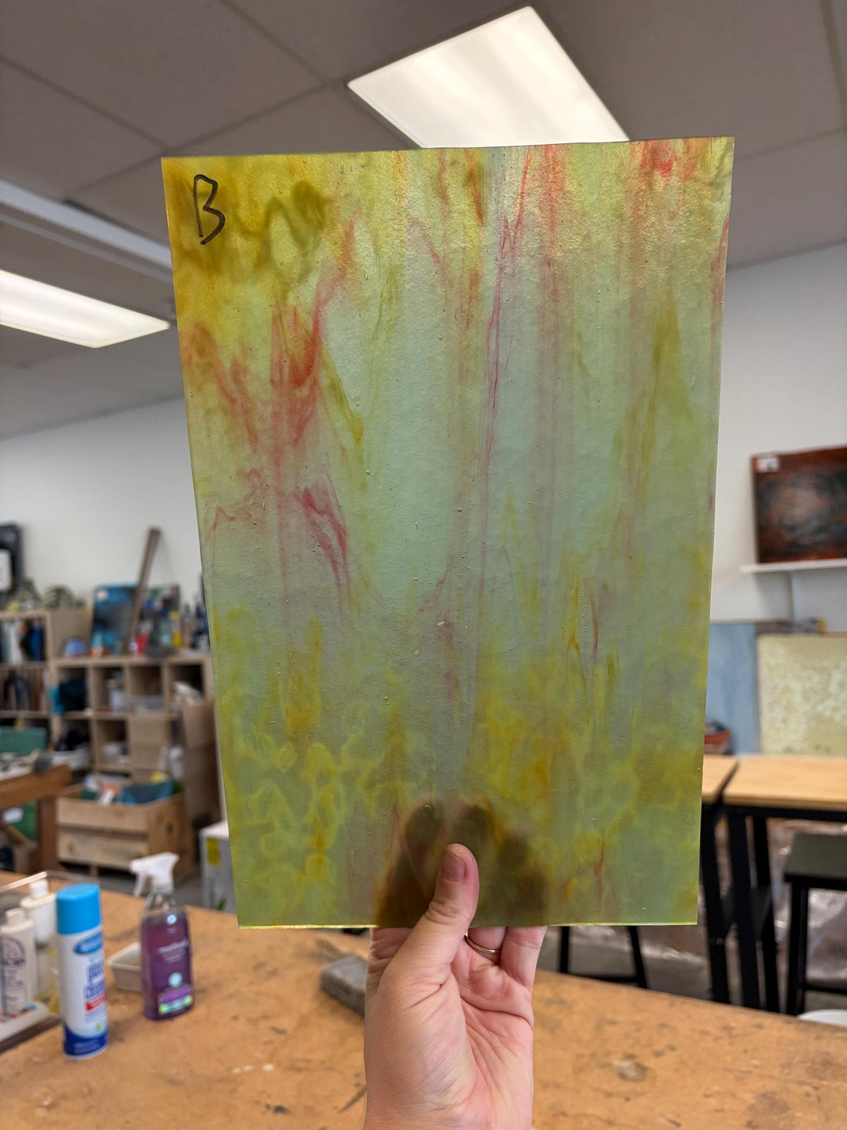 Youghiogheny Mint Green Silver Yellow Red  YO 4507SP , Art Glass for Stained Glass and Mosaics, Sheet Sizes 8x12"