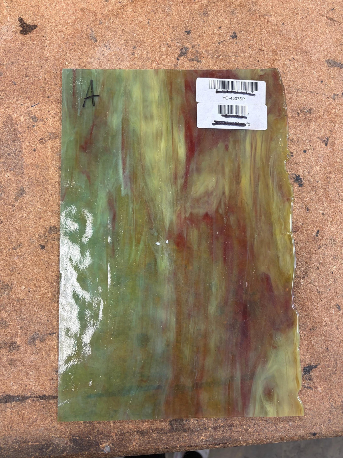 Youghiogheny Mint Green Silver Yellow Red  YO 4507SP , Art Glass for Stained Glass and Mosaics, Sheet Sizes 8x12"
