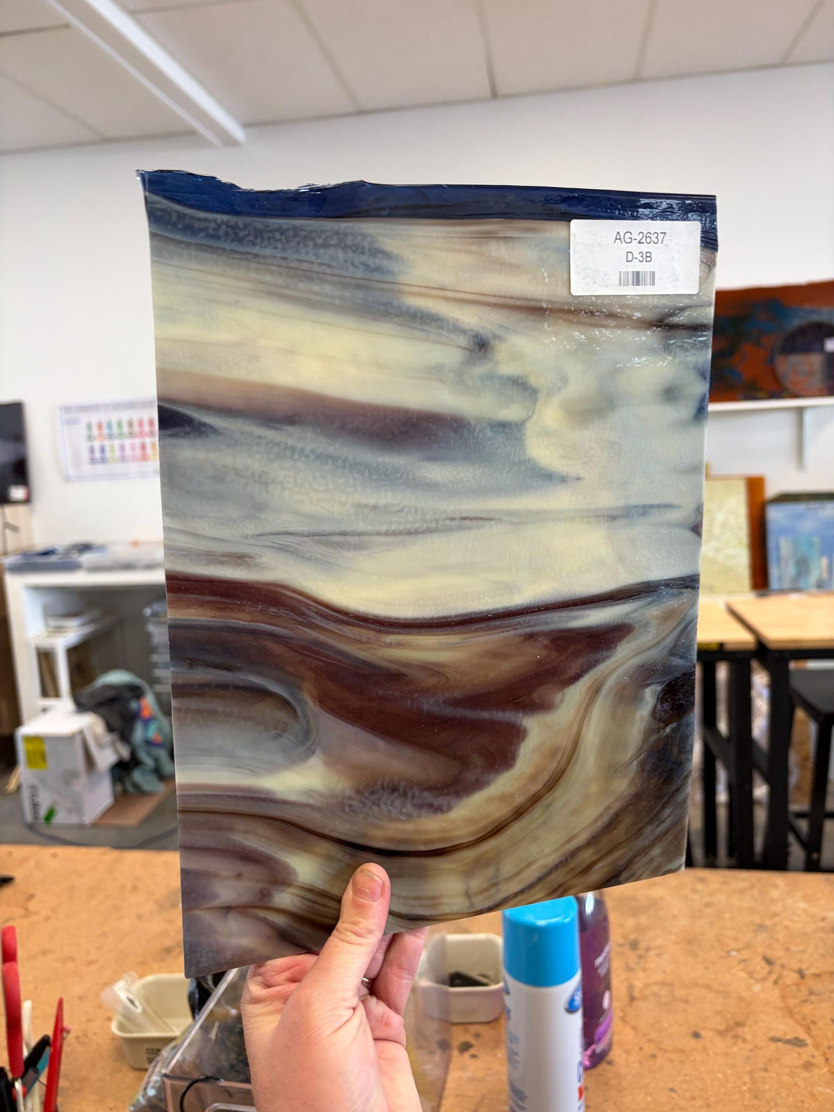 Armstrong Brown Blue, Amber , Creme, Transformations Opal, Art Glass for Stained Glass and Mosaics, Sheet Sizes 9x12" AG-2637