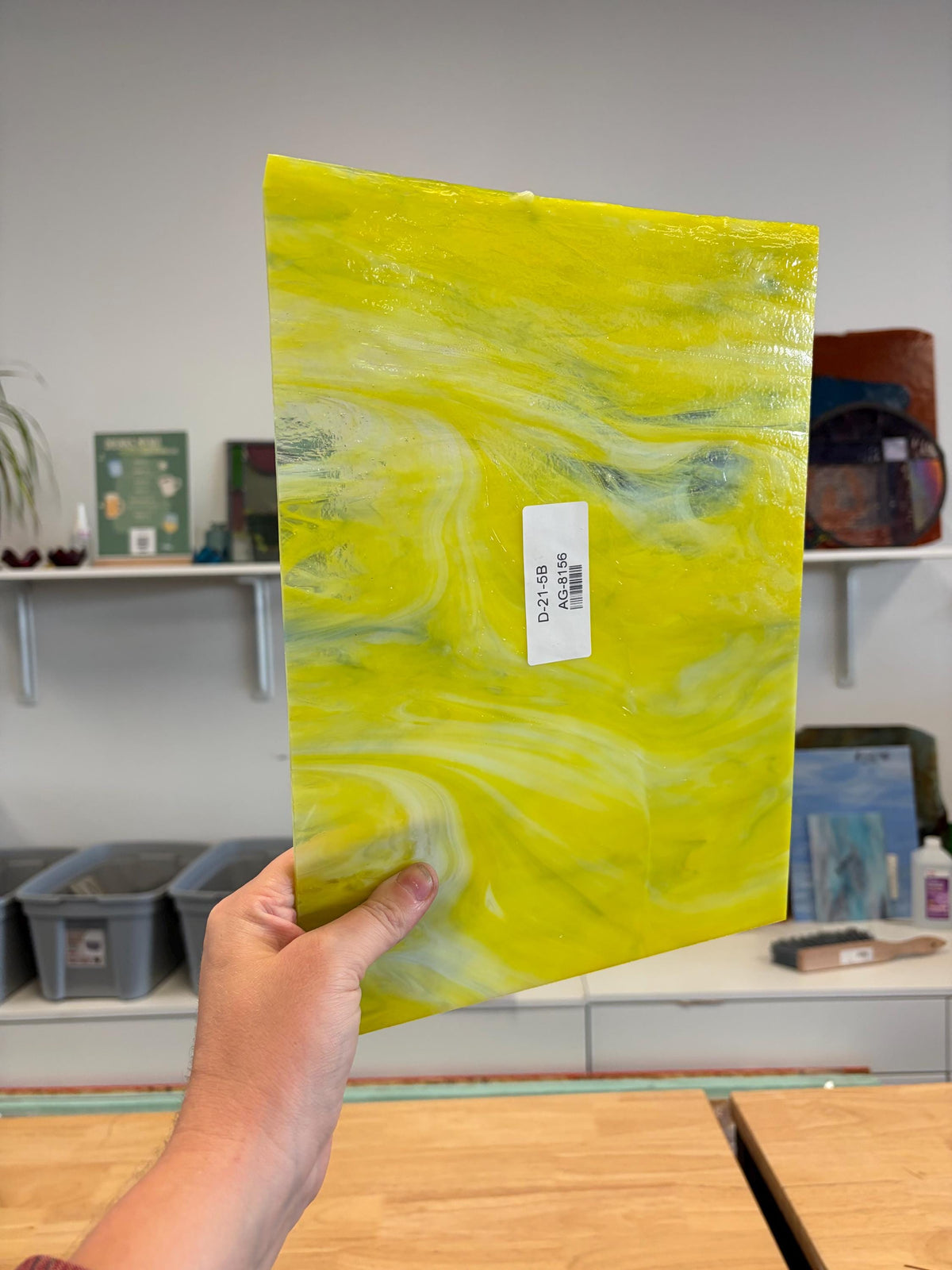 Armstrong Yellow Streaky Sunflower Days Wispy Opal, Art Glass for Stained Glass and Mosaics, Sheet Sizes 9x12" AG-8156