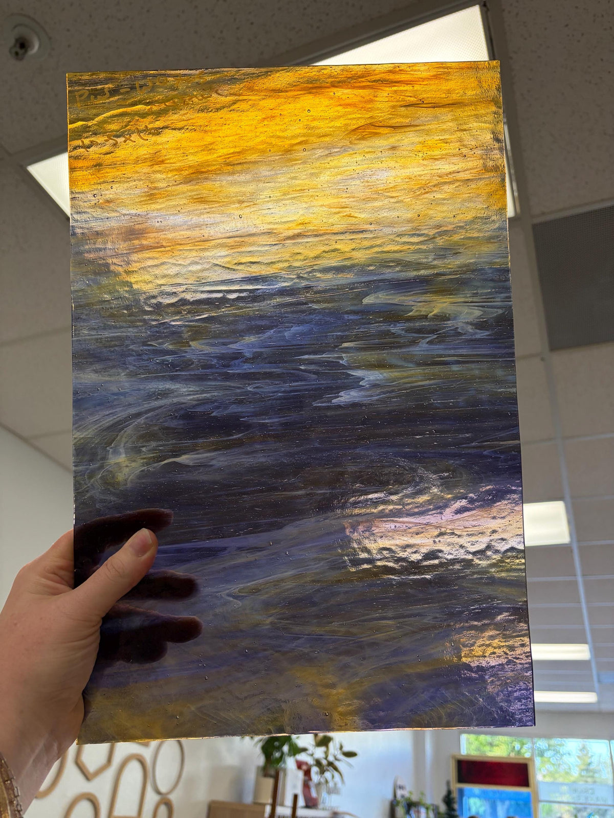 Violet, Medium Amber, White Wispy Mystic Wissmach Glass, Art Glass for Stained Glass, Mosaics & Fusing 10.5x16" 705WOMYS