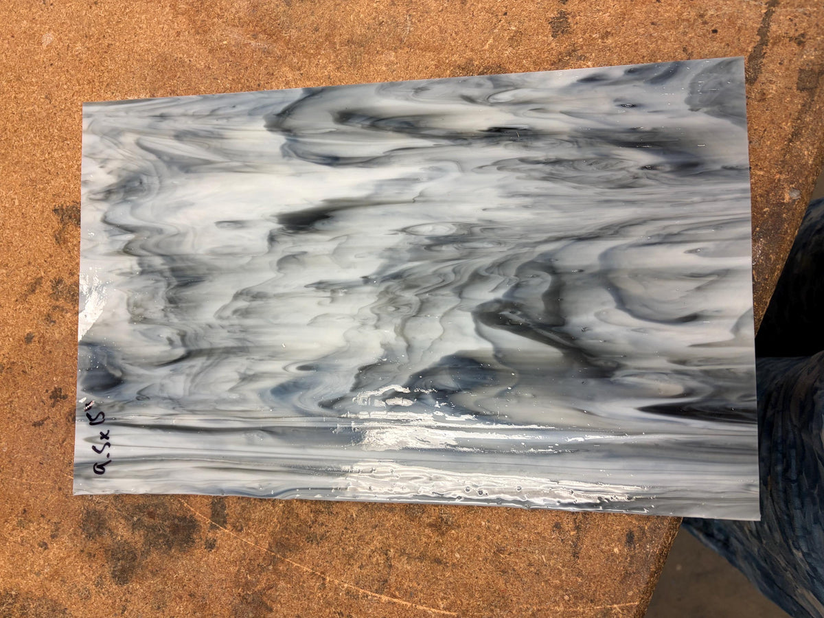 Grey and White StreakyOpal , Art Glass for Stained Glass and Mosaics, Sheet Sizes 9.5x 7.5 or 9.5x15 Import Glass Cheaper Option Gray