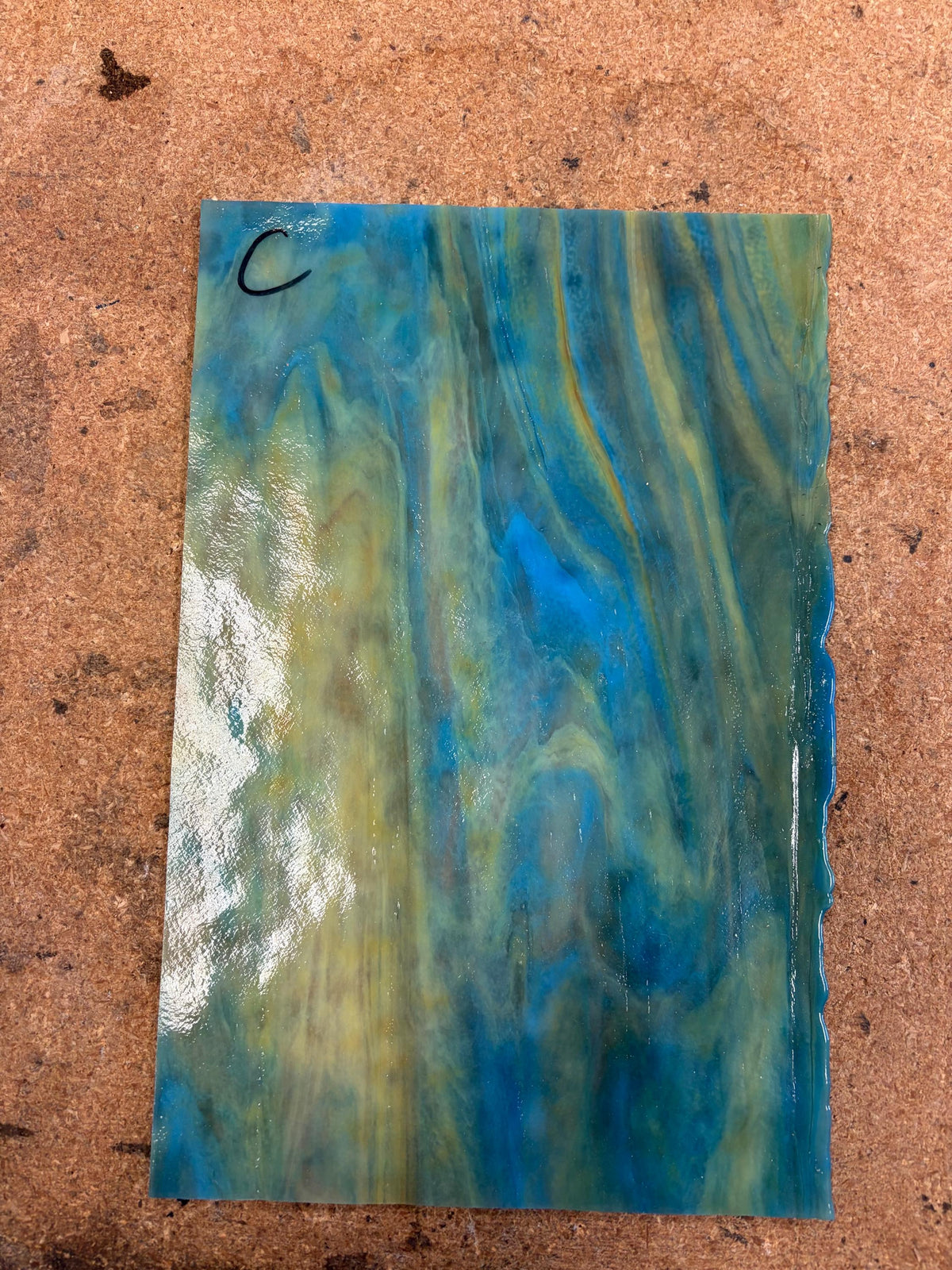 Youghiogheny White Ice Turquoise Cobalt Blue Silver Yellow Stipple YO 1665SP , Art Glass for Stained Glass and Mosaics, Sheet Sizes 8x12"