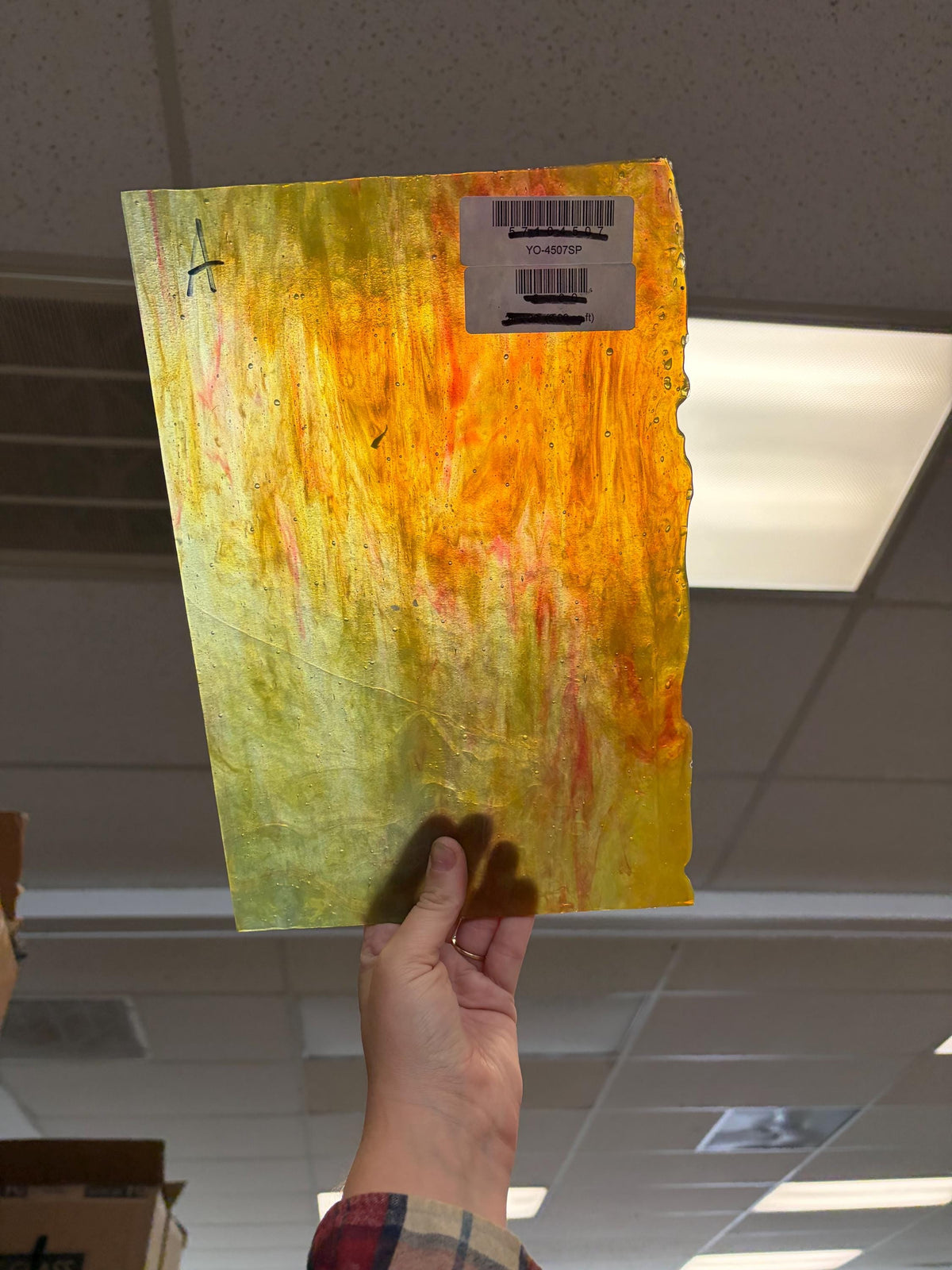 Youghiogheny Mint Green Silver Yellow Red  YO 4507SP , Art Glass for Stained Glass and Mosaics, Sheet Sizes 8x12"