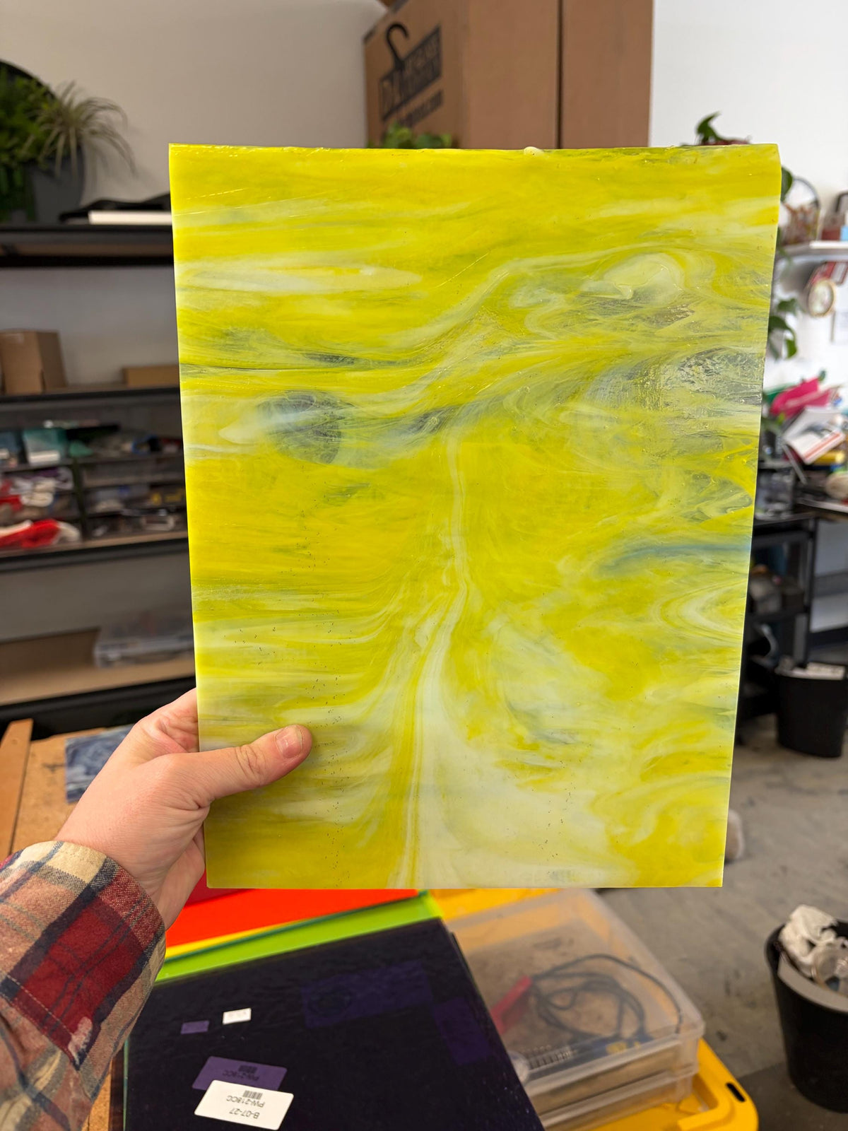 Armstrong Yellow Streaky Sunflower Days Wispy Opal, Art Glass for Stained Glass and Mosaics, Sheet Sizes 9x12" AG-8156